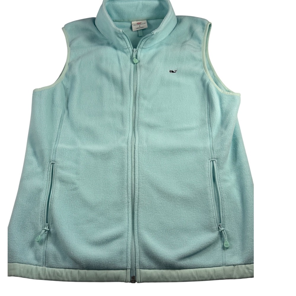 Vineyard Vines Fleece Vest Womens Small Full Zip Sleeveless‎ Whale Logo Blue